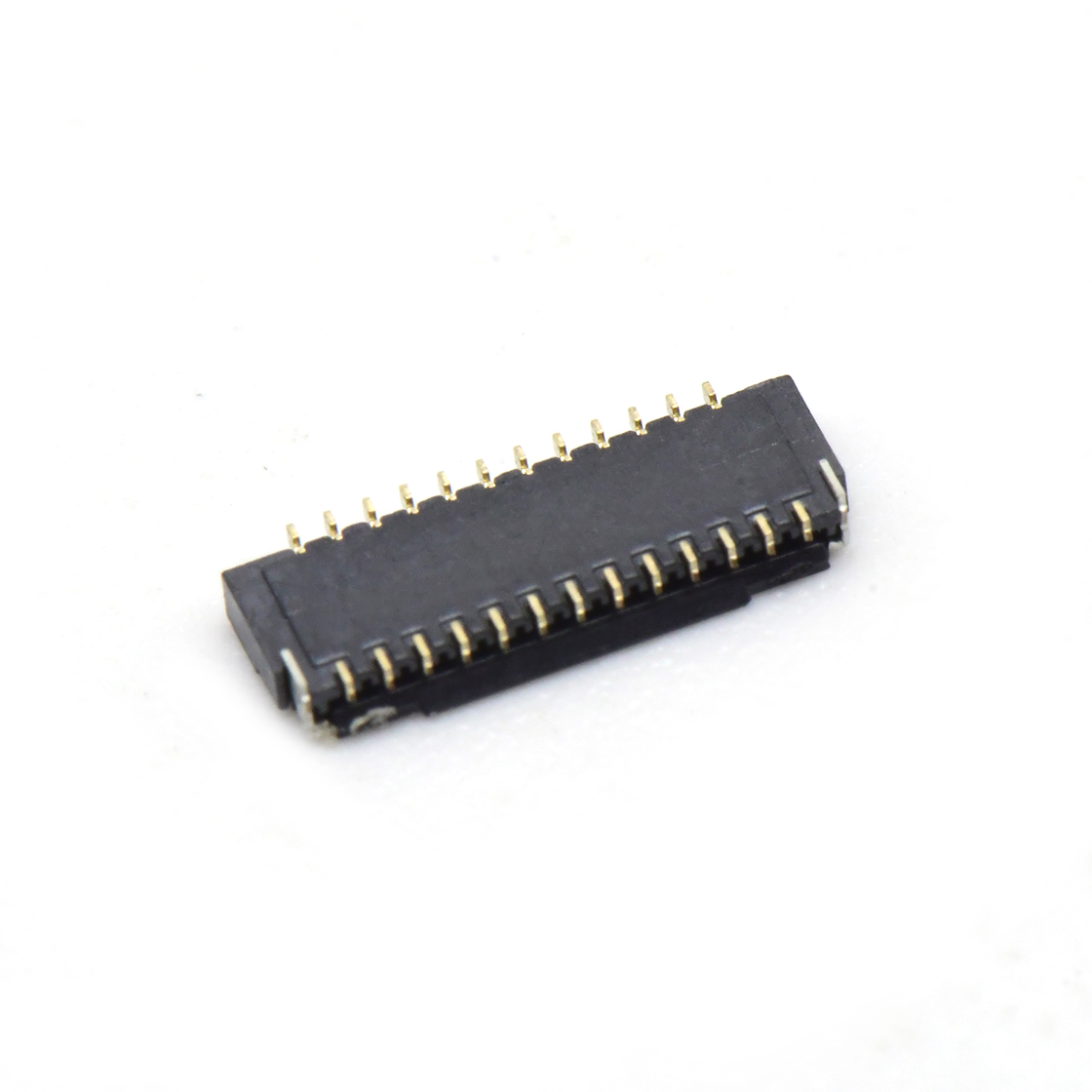 Pitch 0.30mm 90°H1.00mm 卧式下接前掀盖 SMT型 FPC 25pin 黑色 镀半金1u"，其它区域镀镍